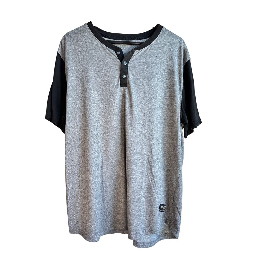 Oakley O Hydrolix Gray Black Henley Athletic Performance Tee XL